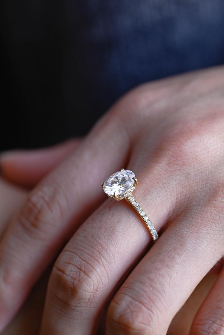 1.50ct-2.50ct Oval Cut Lab Grown Diamond Hidden Halo Engagement Ring