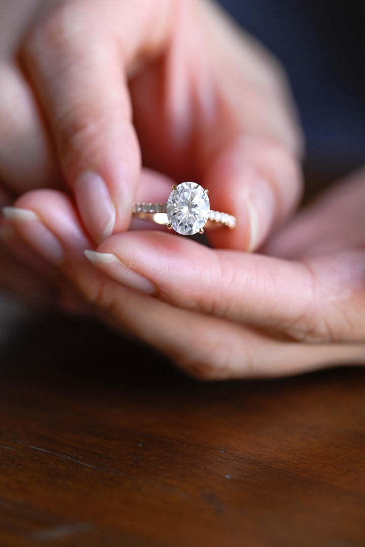 1.50ct-2.50ct Oval Cut Lab Grown Diamond Hidden Halo Engagement Ring