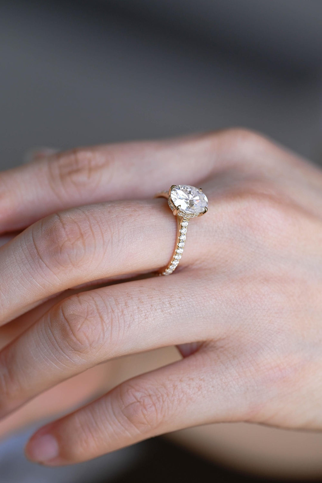 1.50ct-2.50ct Oval Cut Lab Grown Diamond Hidden Halo Engagement Ring