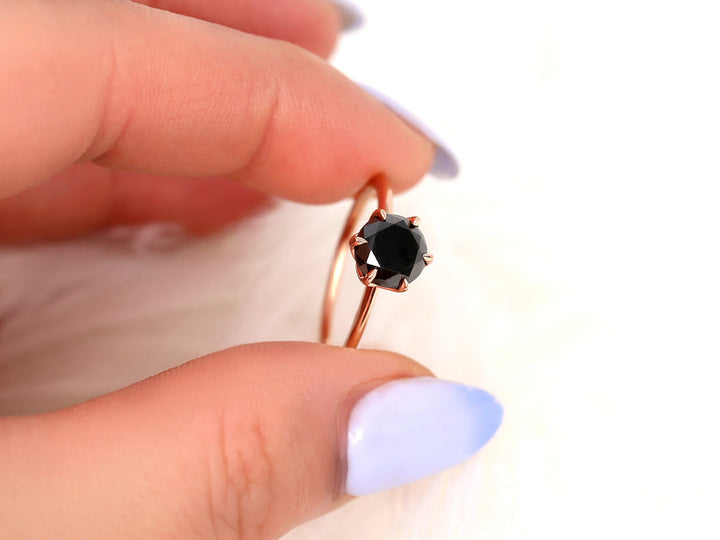 2.0CT Black Round Cut Lab Grown Six Prongs Diamond Solitaire Engagement Ring