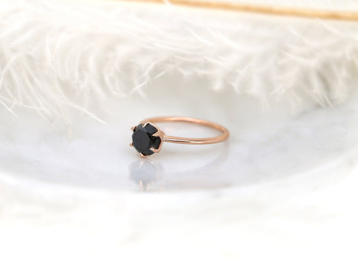 2.0CT Black Round Cut Lab Grown Six Prongs Diamond Solitaire Engagement Ring