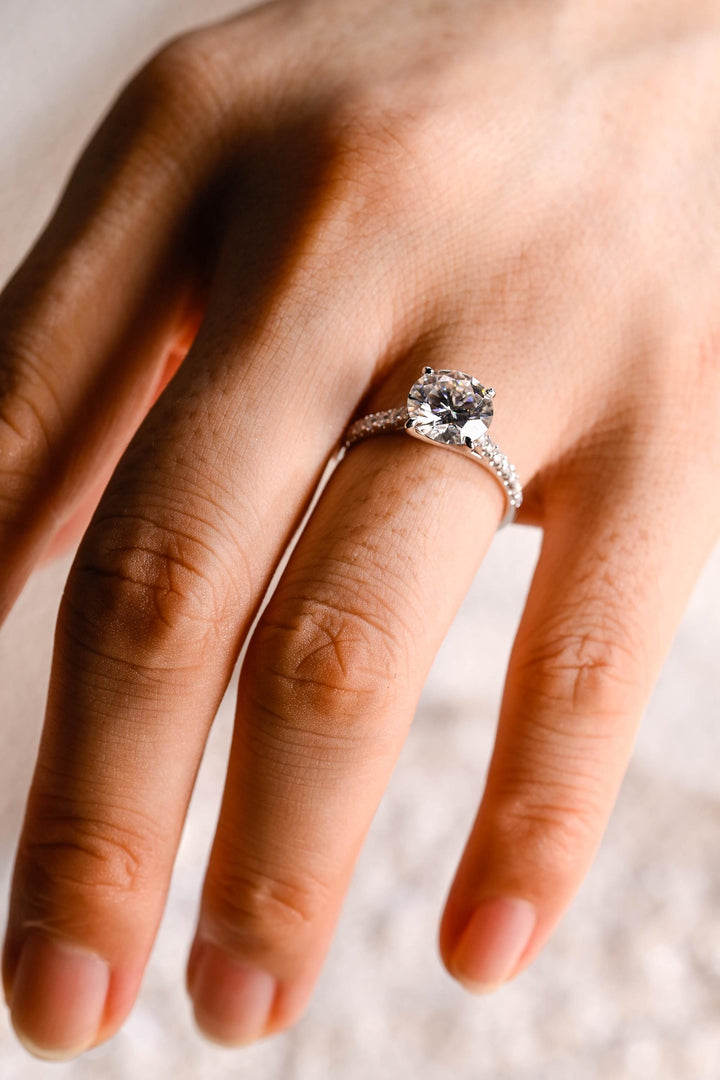 1.50ct-2.50ct Round Cut Lab Grown Diamond Pave Engagement Ring