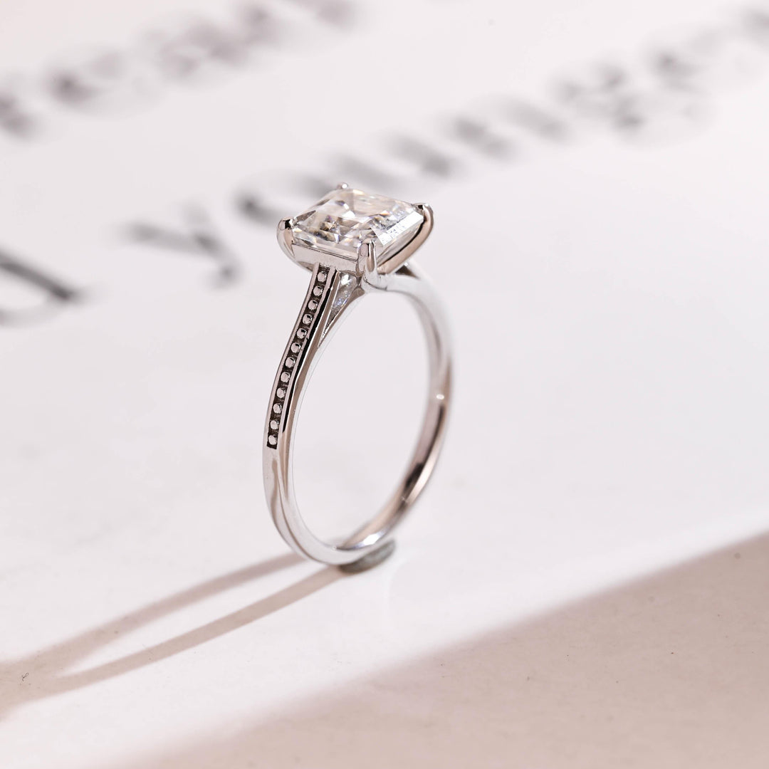 1.50ct-2.50ct Asscher Cut Lab Grown Diamond Vintage Pave Engagement Ring