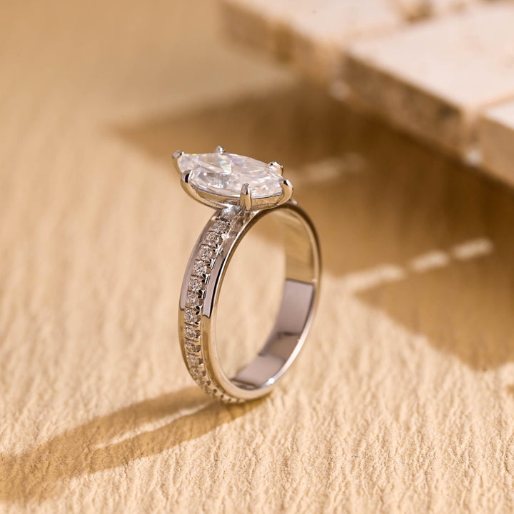 1.0ct-2.0ct Marquise Cut Lab Grown Diamond Thick Engagement Ring