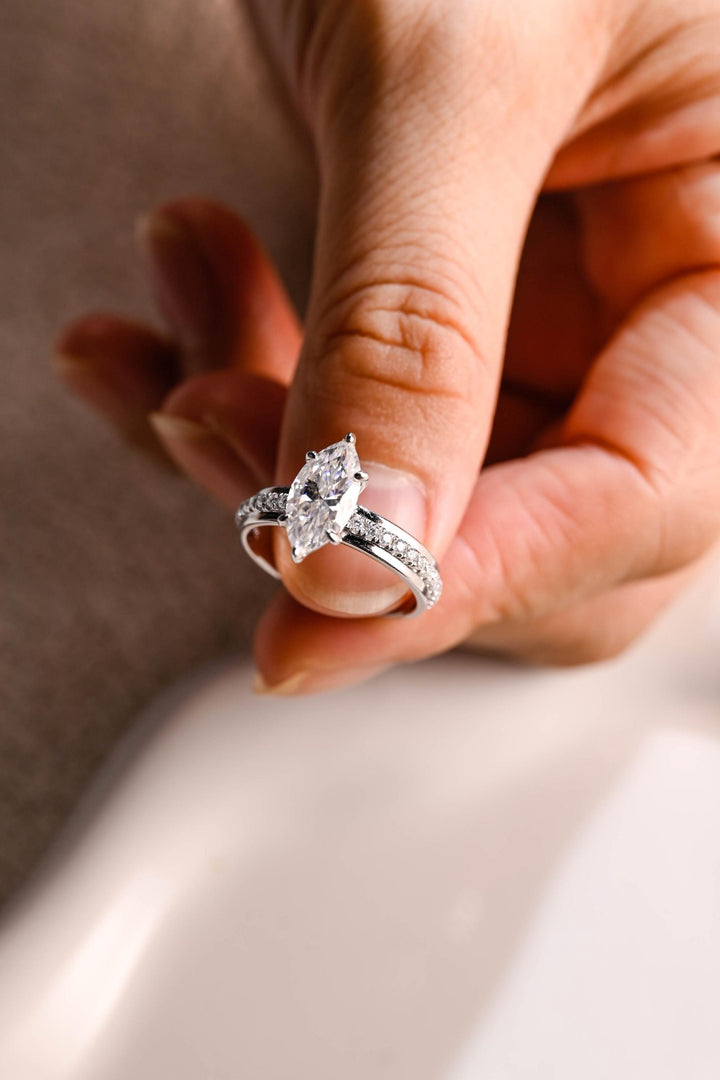 1.0ct-2.0ct Marquise Cut Lab Grown Diamond Thick Engagement Ring