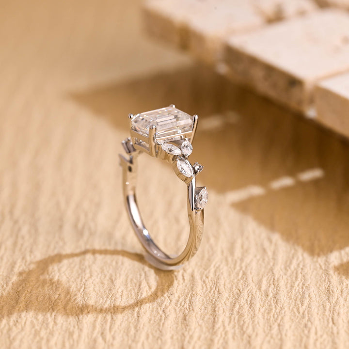 1.50ct-2.50ct Emerald Cut Lab Grown Diamond Leaf Style Engagement Ring
