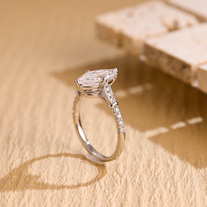 1.0ct-2.0ct Marquise Cut Lab Grown Diamond Vintage Pave Engagement Ring