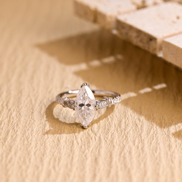 1.0ct-2.0ct Marquise Cut Lab Grown Diamond Vintage Pave Engagement Ring