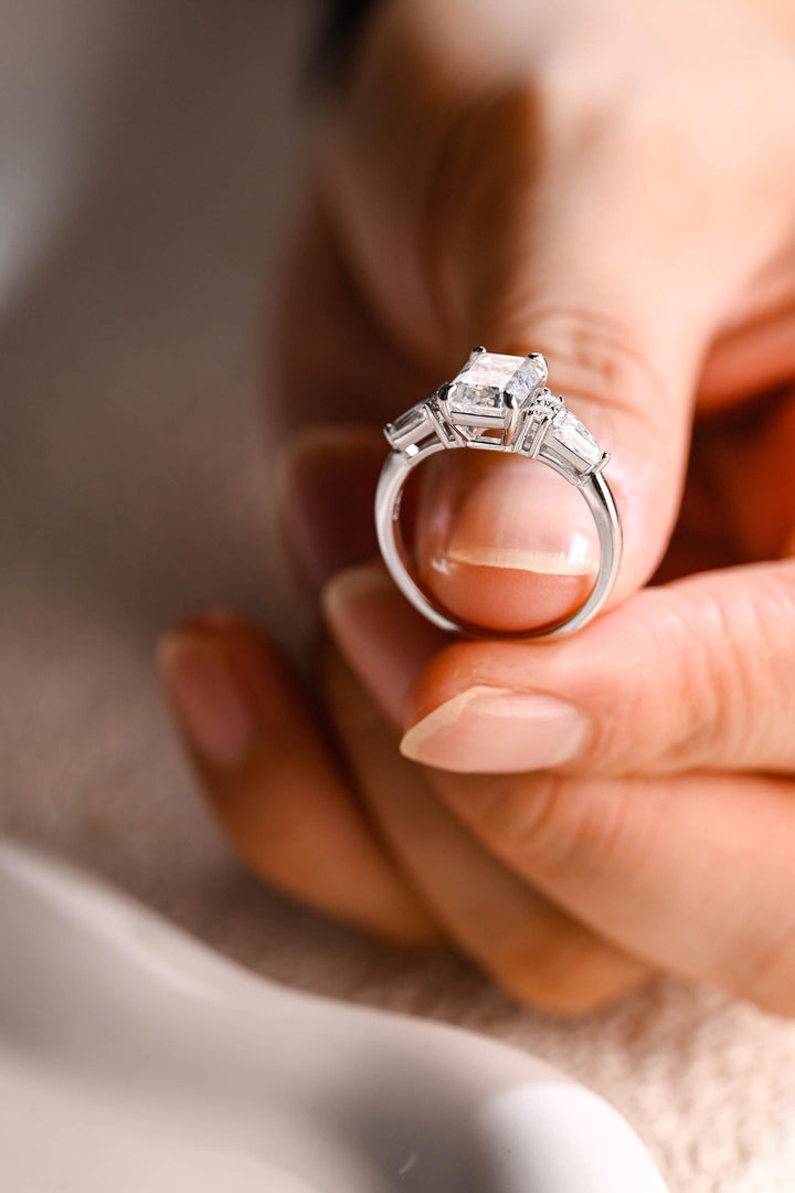 1.0ct-2.0ct Emerald Cut Lab Grown Diamond Cluster Engagement Ring