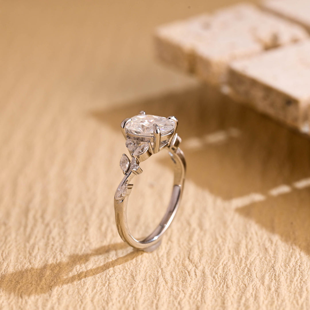 1.50ct-2.50ct Oval Cut Lab Grown Diamond Unique Twig Engagement Ring