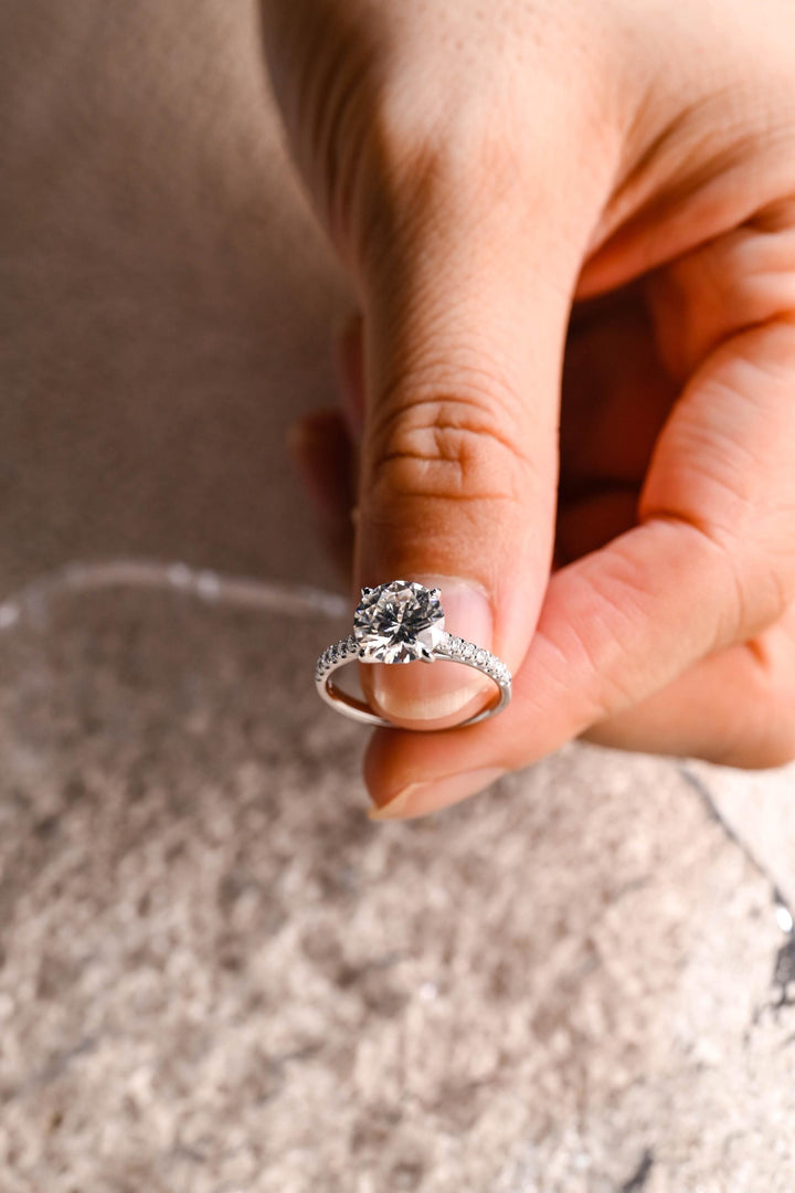 1.50ct-2.50ct Round Cut Lab Grown Diamond Pave Engagement Ring