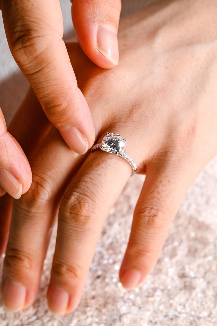 1.50ct-2.50ct Round Cut Lab Grown Diamond Pave Engagement Ring