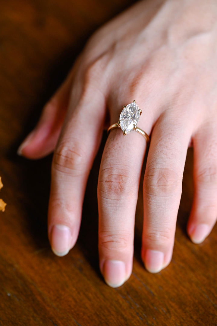 3.0ct-4.0ct Marquise Cut Lab Grown Diamond Hidden Halo Engagement Ring