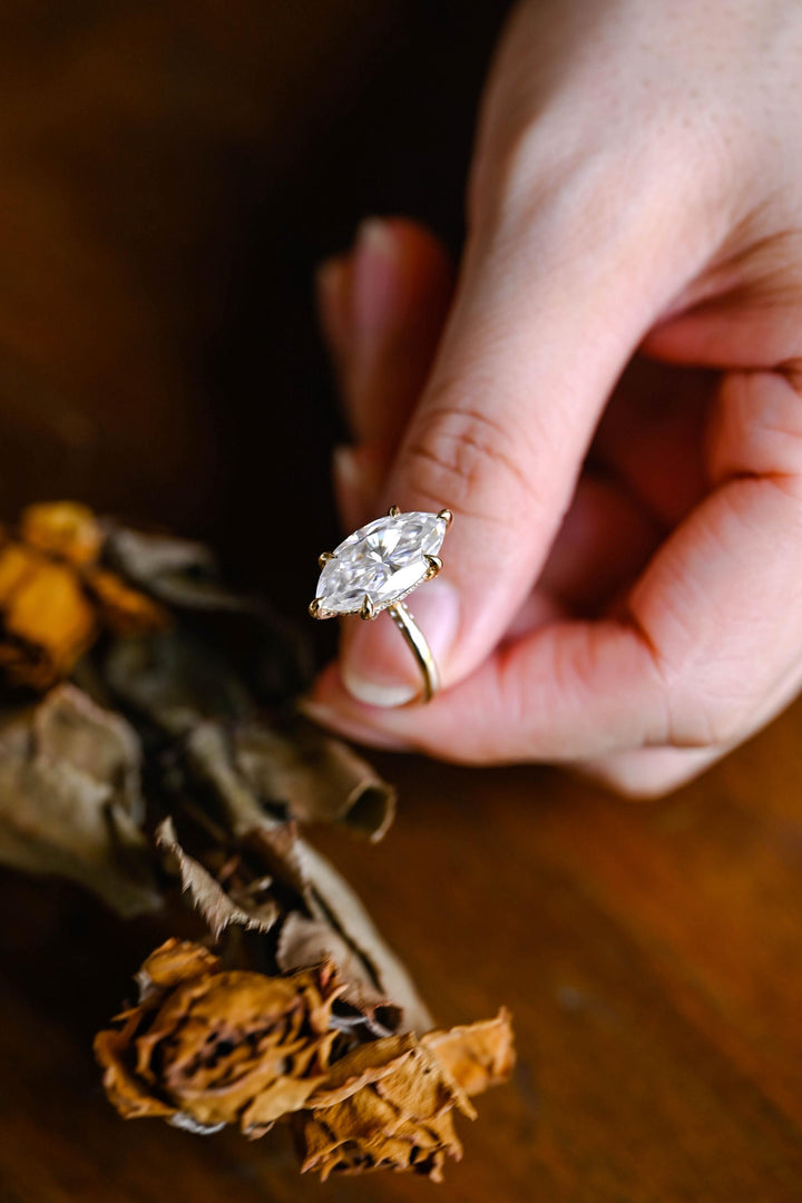 3.0ct-4.0ct Marquise Cut Lab Grown Diamond Hidden Halo Engagement Ring