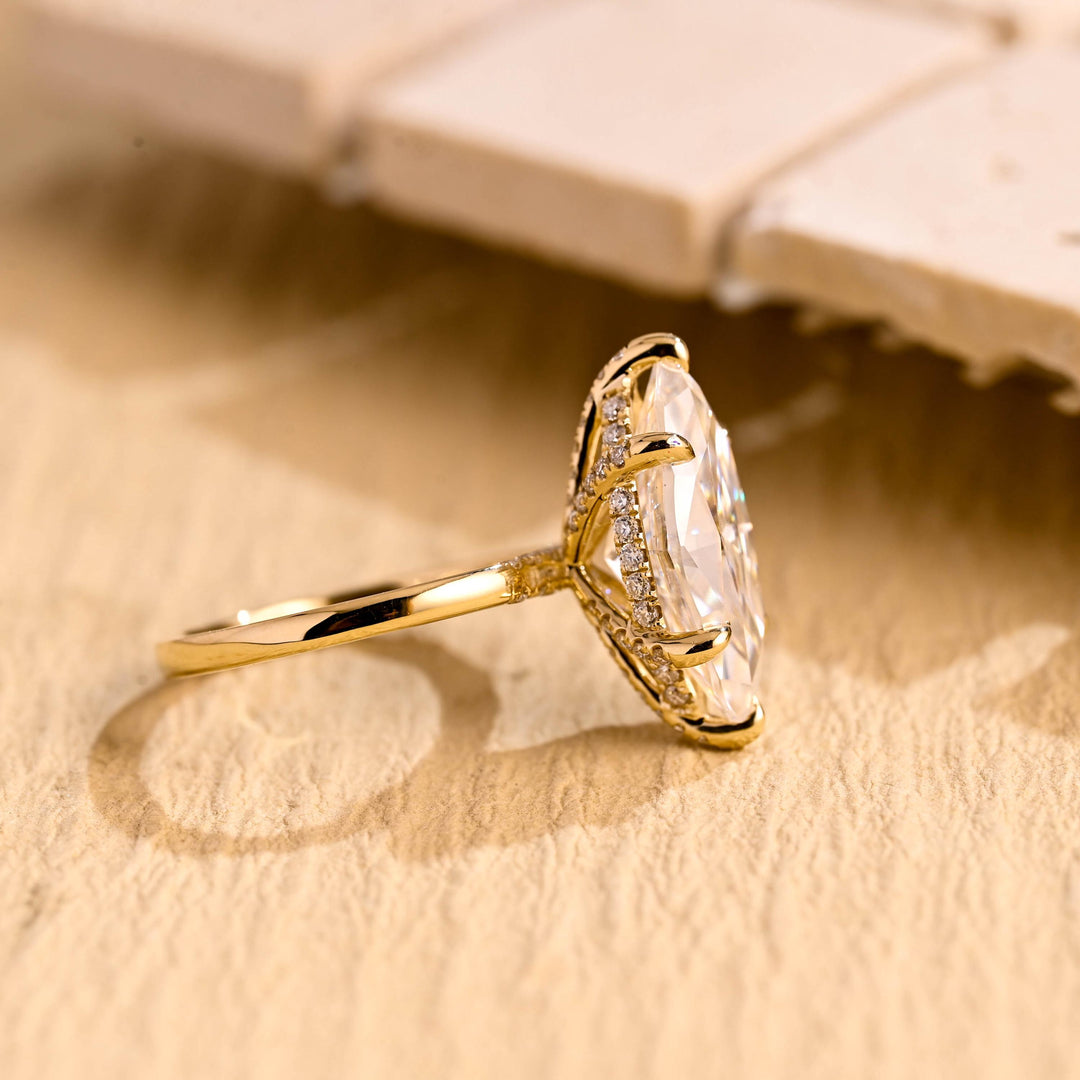 3.0ct-4.0ct Marquise Cut Lab Grown Diamond Hidden Halo Engagement Ring