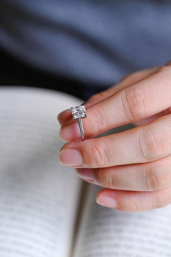 1.50ct-2.50ct Asscher Cut Lab Grown Diamond Vintage Pave Engagement Ring