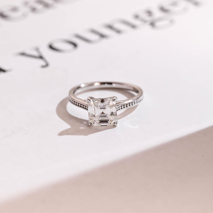 1.50ct-2.50ct Asscher Cut Lab Grown Diamond Vintage Pave Engagement Ring
