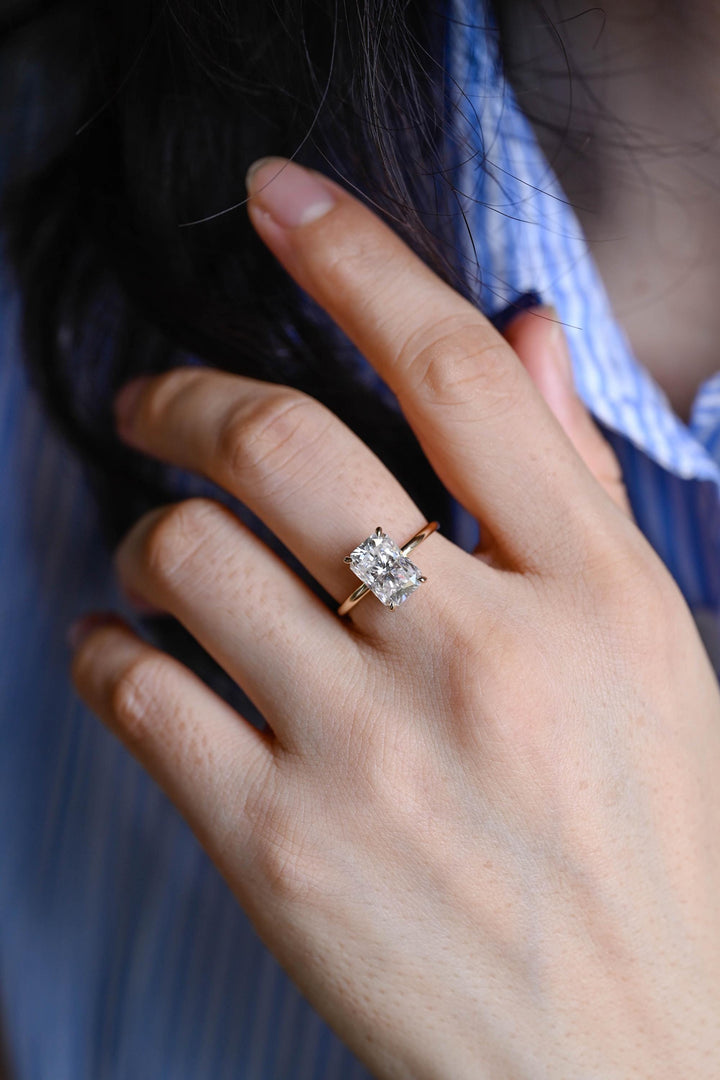 2.50ct-3.50ct Radiant Cut Lab Grown Diamond Hidden Halo Engagement Ring