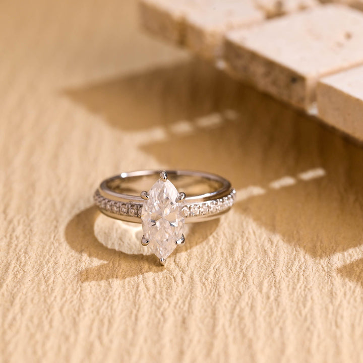 1.0ct-2.0ct Marquise Cut Lab Grown Diamond Thick Engagement Ring