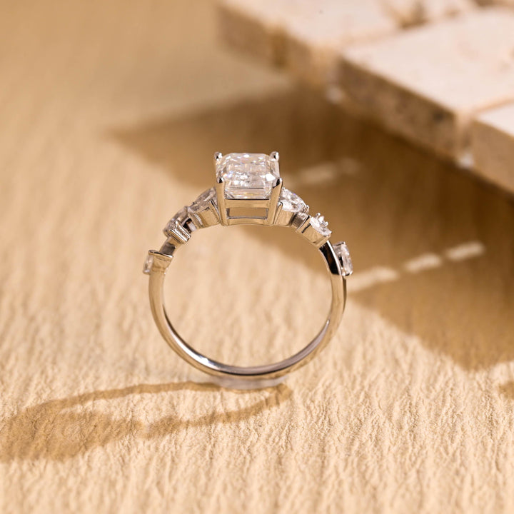 1.50ct-2.50ct Emerald Cut Lab Grown Diamond Leaf Style Engagement Ring