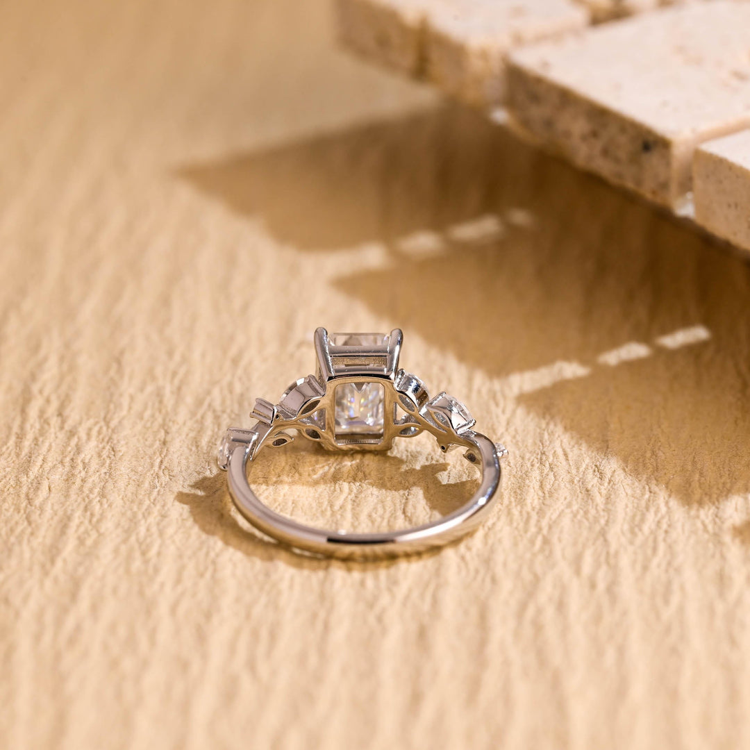 1.50ct-2.50ct Emerald Cut Lab Grown Diamond Leaf Style Engagement Ring