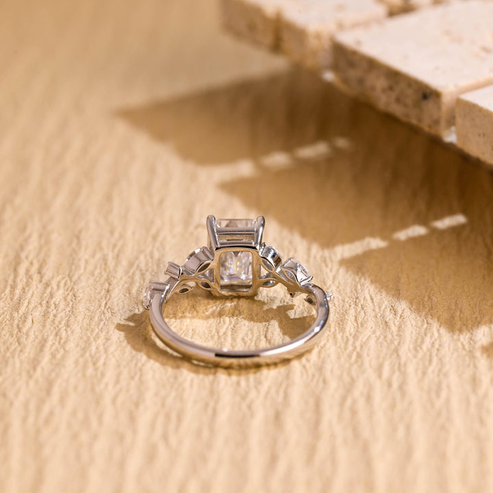 1.50ct-2.50ct Emerald Cut Lab Grown Diamond Leaf Style Engagement Ring