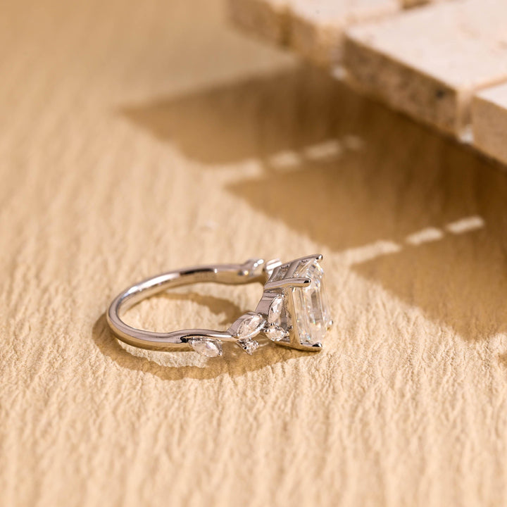 1.50ct-2.50ct Emerald Cut Lab Grown Diamond Leaf Style Engagement Ring