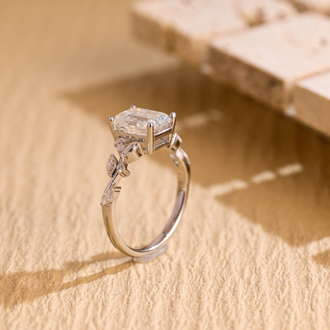 1.50ct-2.50ct Emerald Cut Lab Grown Diamond Leaf Style Engagement Ring
