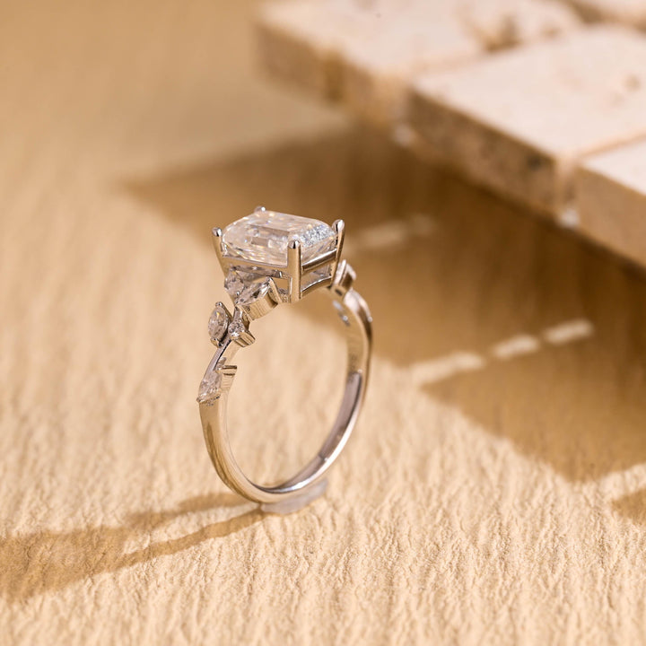 1.50ct-2.50ct Emerald Cut Lab Grown Diamond Leaf Style Engagement Ring