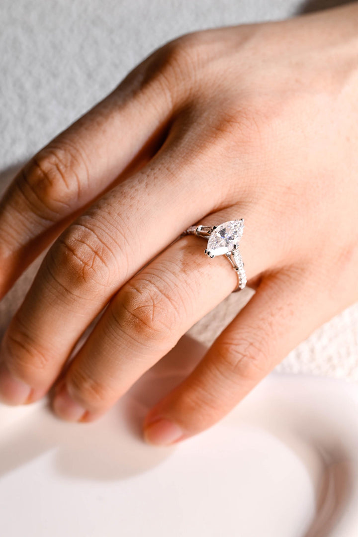 1.0ct-2.0ct Marquise Cut Lab Grown Diamond Vintage Pave Engagement Ring