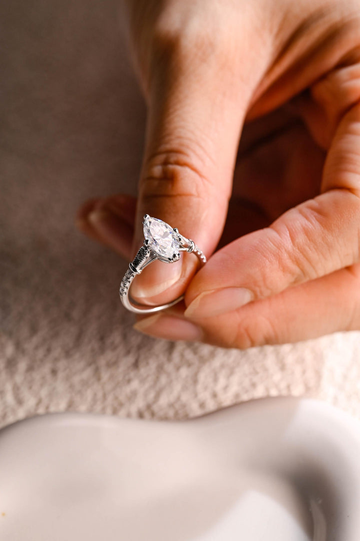 1.0ct-2.0ct Marquise Cut Lab Grown Diamond Vintage Pave Engagement Ring