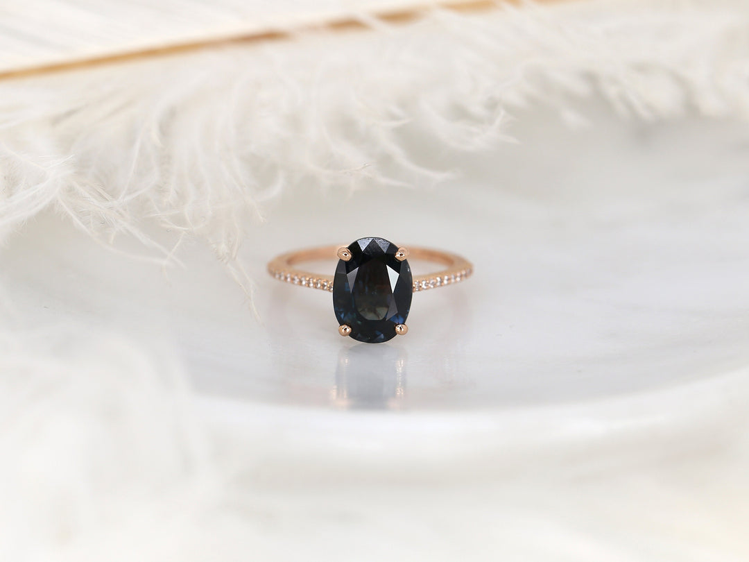 2.0CT Deep Teal Blue Sapphire Oval Cut Lab Grown Pave Diamond Engagement Ring