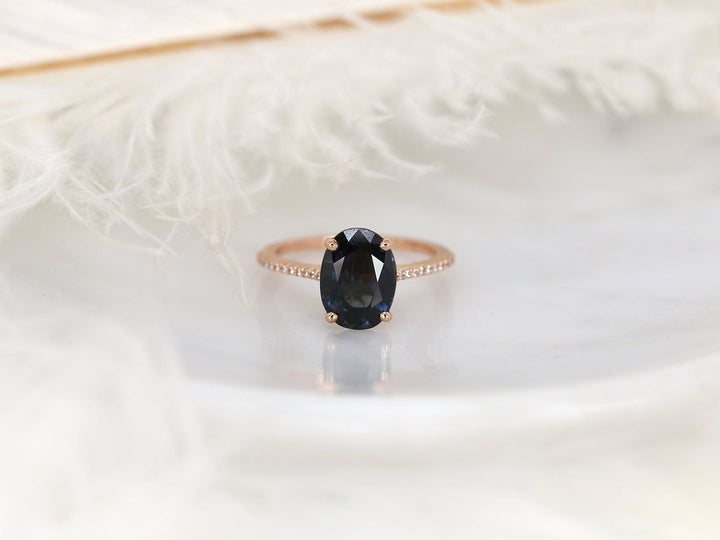 2.0CT Deep Teal Blue Sapphire Oval Cut Lab Grown Pave Diamond Engagement Ring