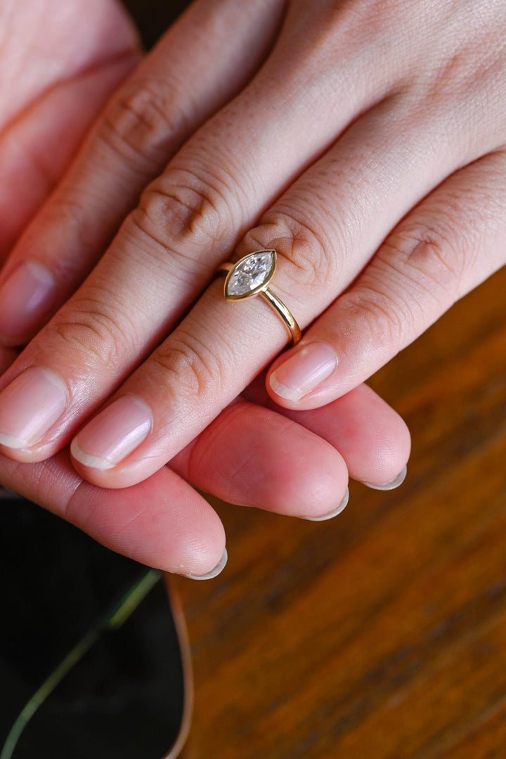 1.50ct-2.50ct Bezel Set Marquise Cut Lab Grown Diamond Engagement Ring