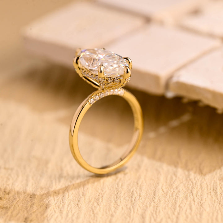 3.0ct-4.0ct Marquise Cut Lab Grown Diamond Hidden Halo Engagement Ring