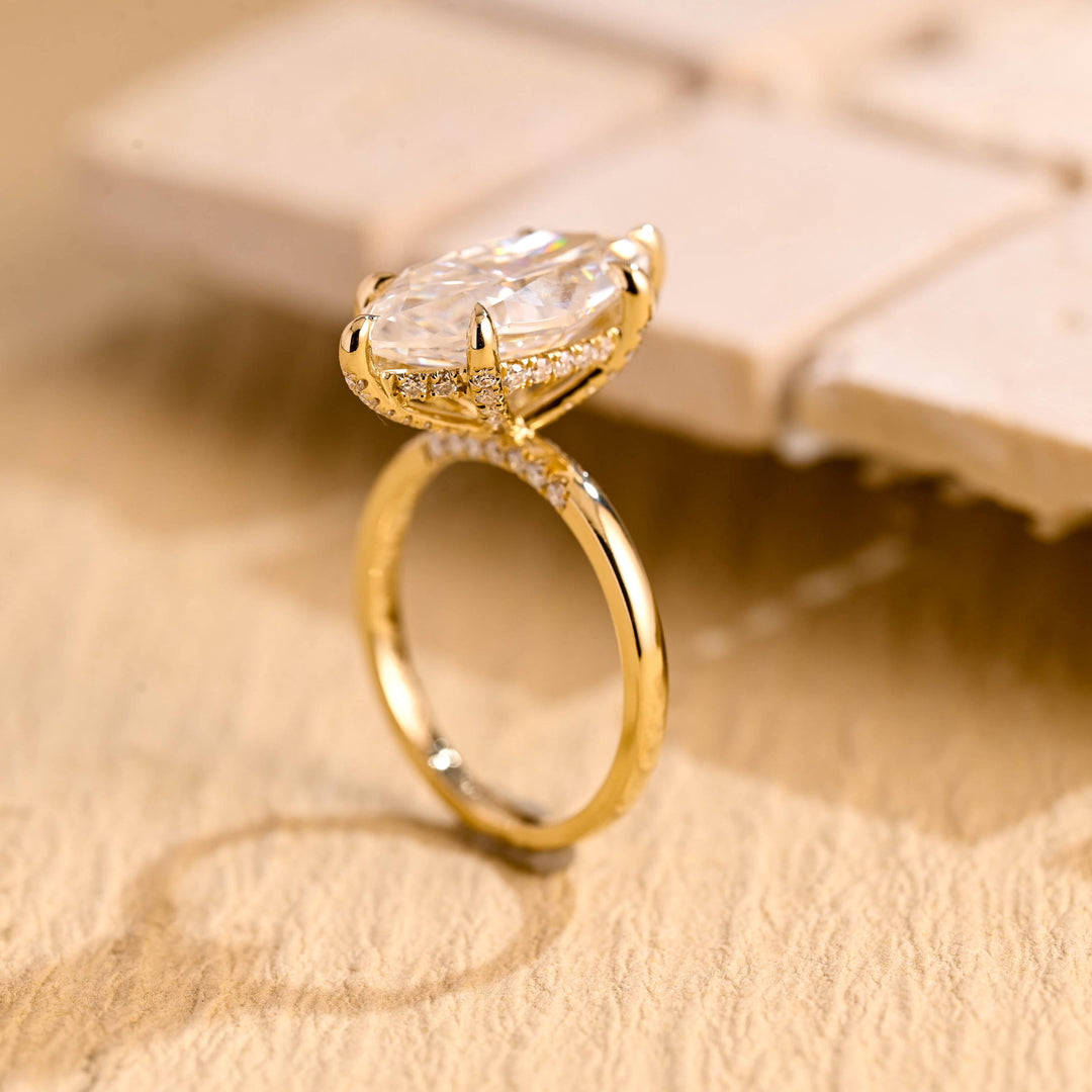 3.0ct-4.0ct Marquise Cut Lab Grown Diamond Hidden Halo Engagement Ring