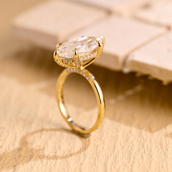 3.0ct-4.0ct Marquise Cut Lab Grown Diamond Hidden Halo Engagement Ring