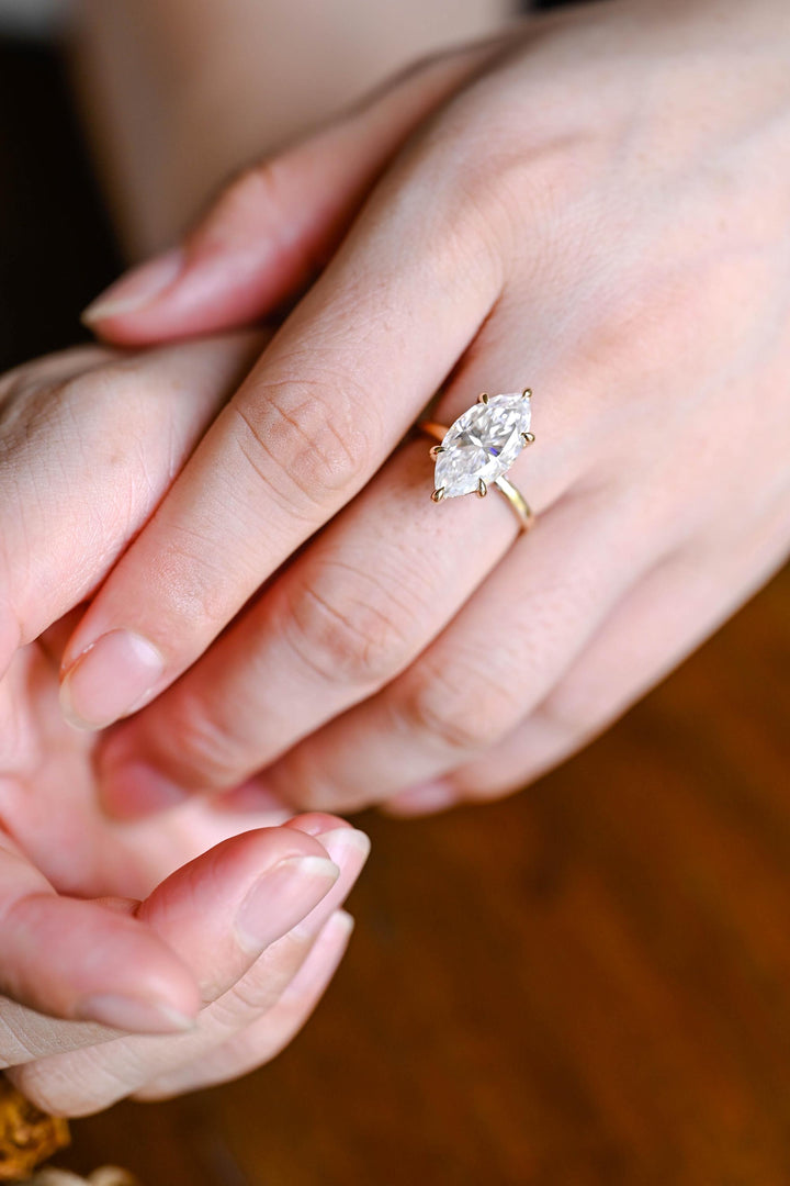 3.0ct-4.0ct Marquise Cut Lab Grown Diamond Hidden Halo Engagement Ring