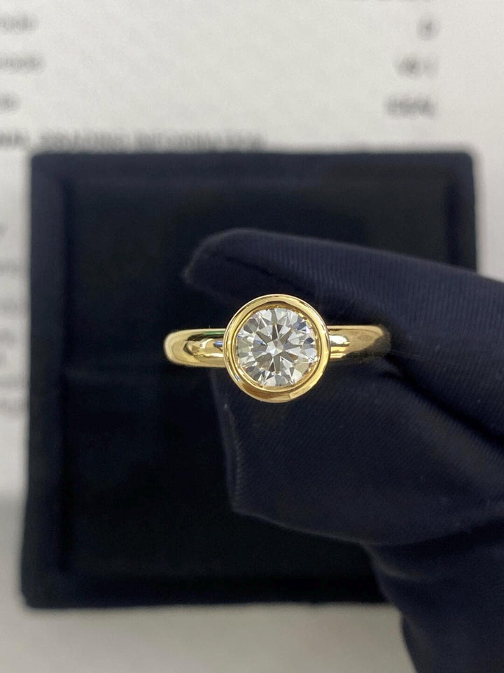 1.0ct-2.0ct Bezel Set Round Cut Lab Grown Diamond Engagement Ring