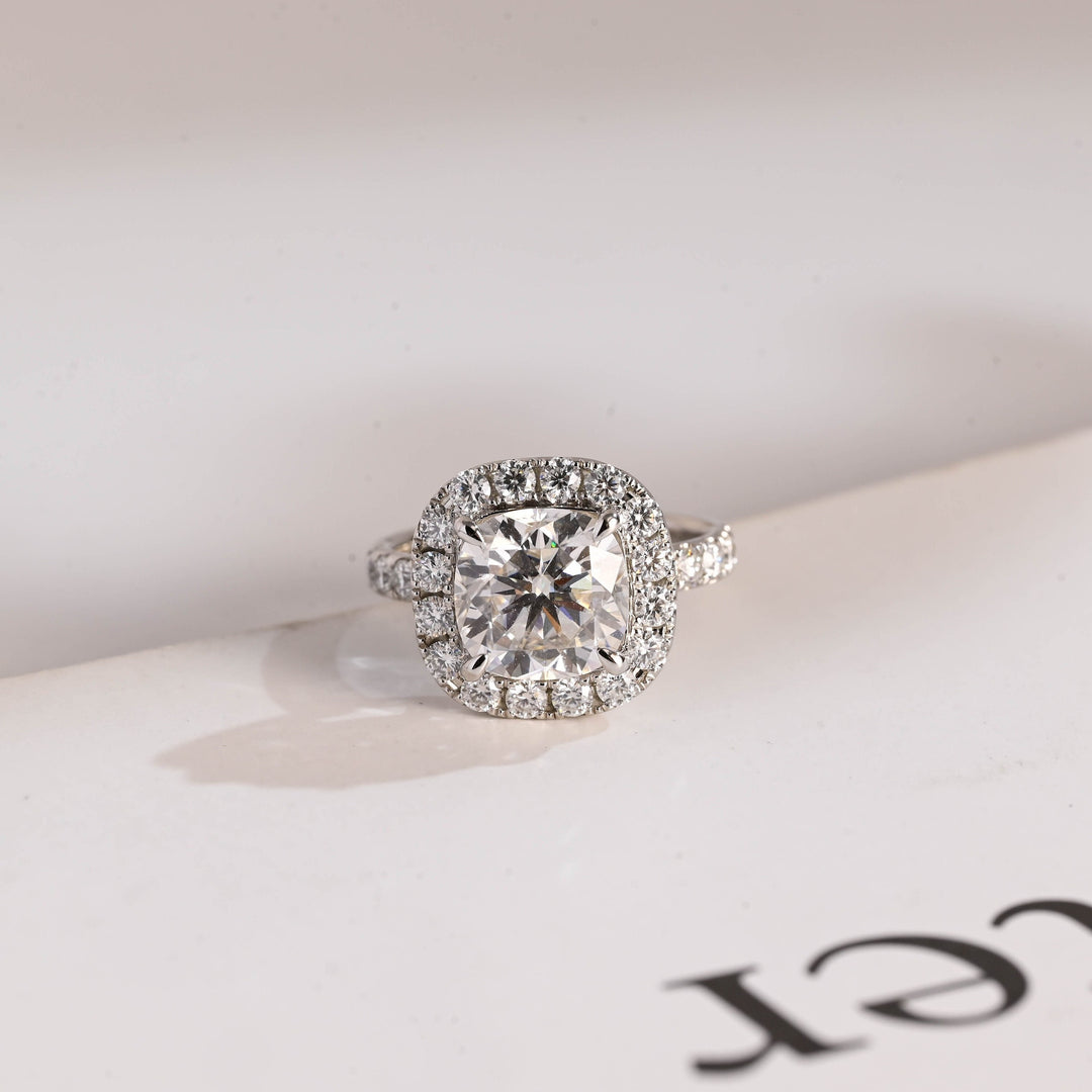 1.0ct-2.0ct Cushion Cut Lab Grown Diamond Halo Engagement Ring