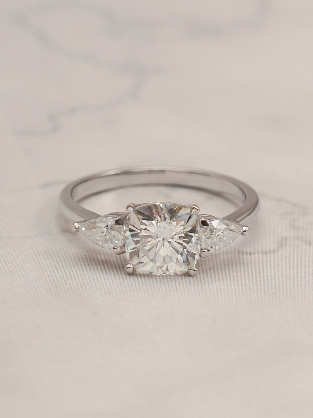 1.0ct-2.0ct Cushion Cut Lab Grown Diamond Three Stone Engagement Ring