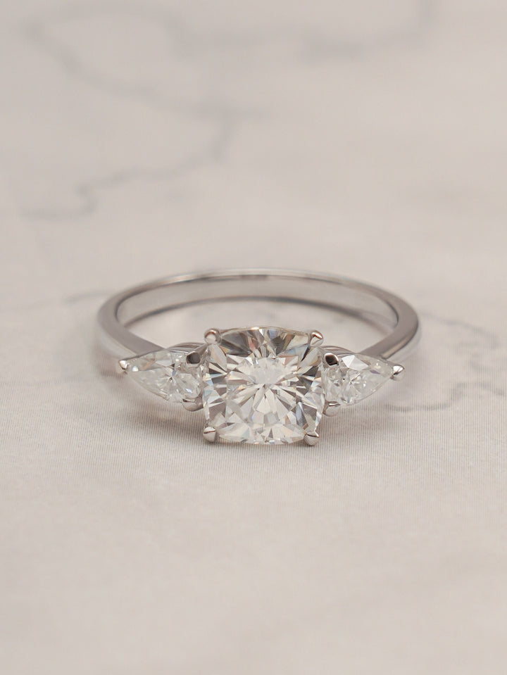1.0ct-2.0ct Cushion Cut Lab Grown Diamond Three Stone Engagement Ring