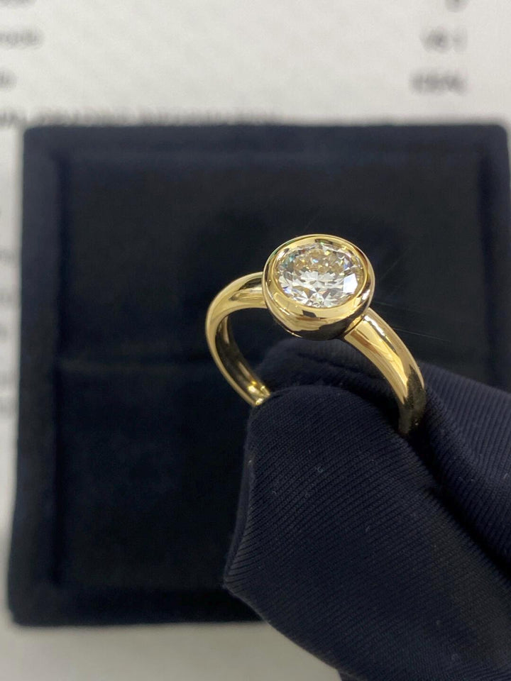 1.0ct-2.0ct Bezel Set Round Cut Lab Grown Diamond Engagement Ring