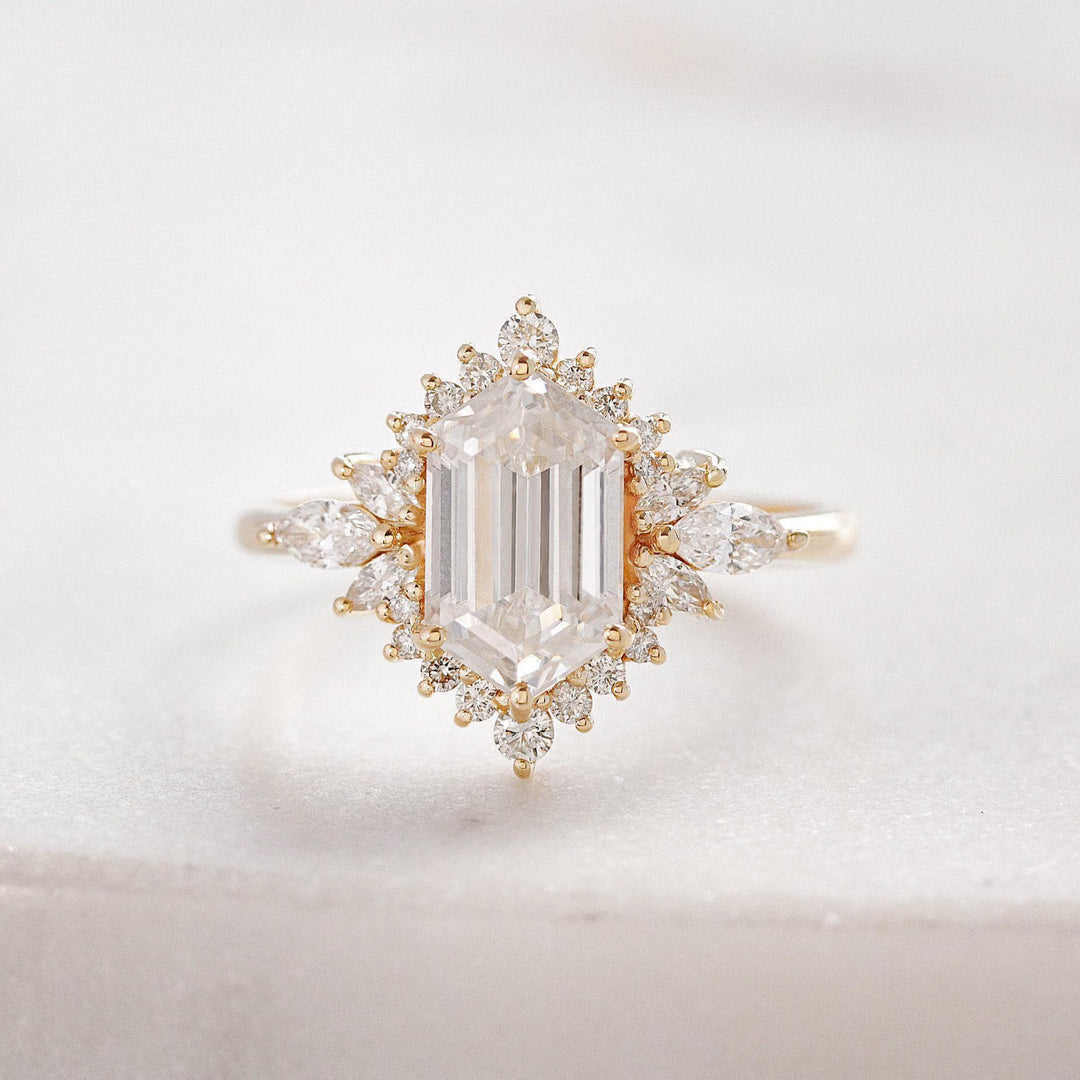 3.0CT Hexagon Lab Grown Cluster Diamond Engagement Ring