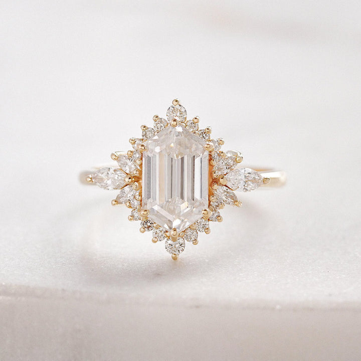 3.0CT Hexagon Lab Grown Cluster Diamond Engagement Ring