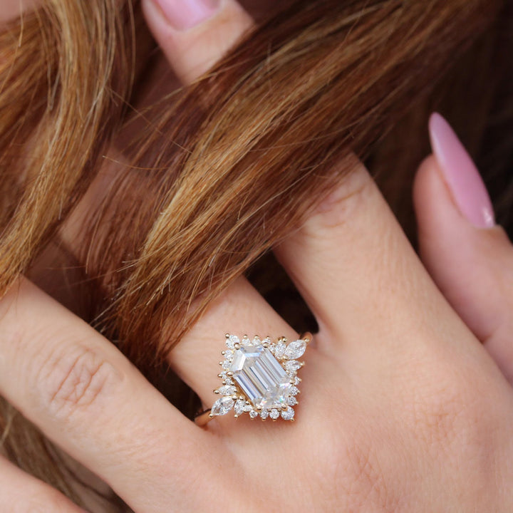 3.0CT Hexagon Lab Grown Cluster Diamond Engagement Ring