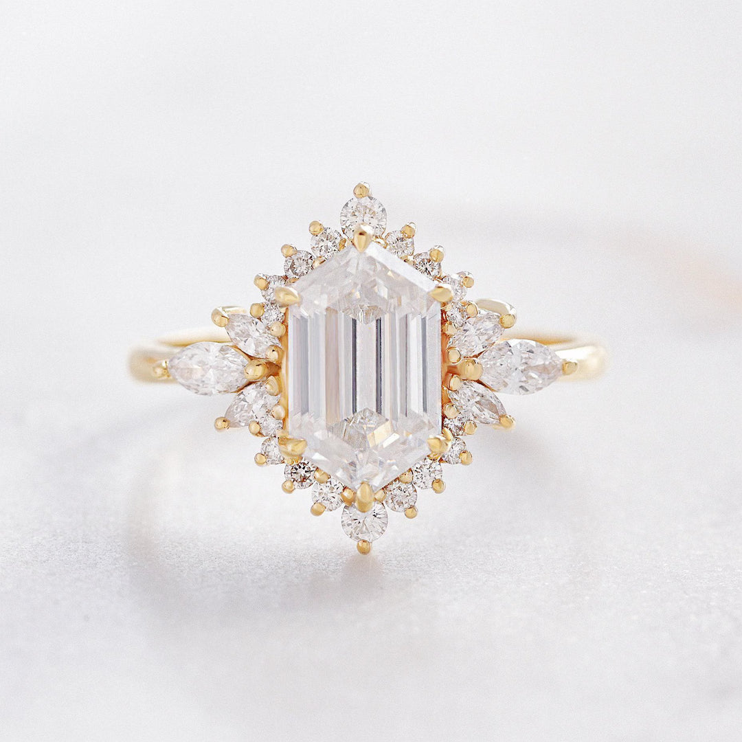3.0CT Hexagon Lab Grown Cluster Diamond Engagement Ring