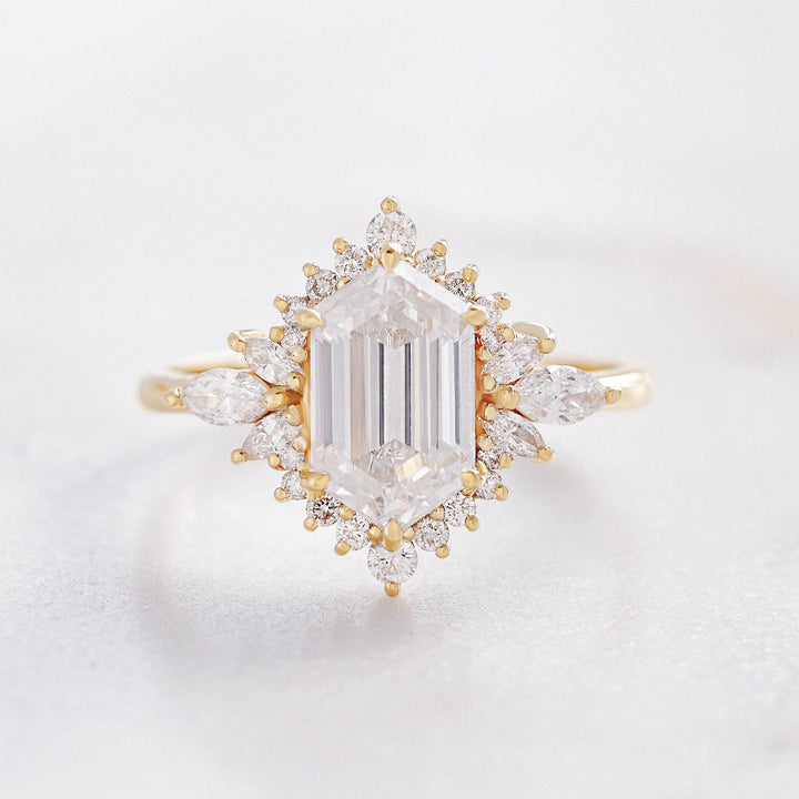 3.0CT Hexagon Lab Grown Cluster Diamond Engagement Ring