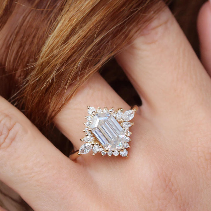3.0CT Hexagon Lab Grown Cluster Diamond Engagement Ring
