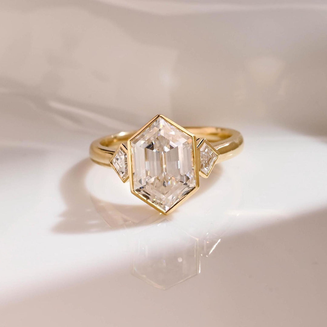 2.50CT Bezel Set Hexagon Lab Grown Three-stone Engagement Ring